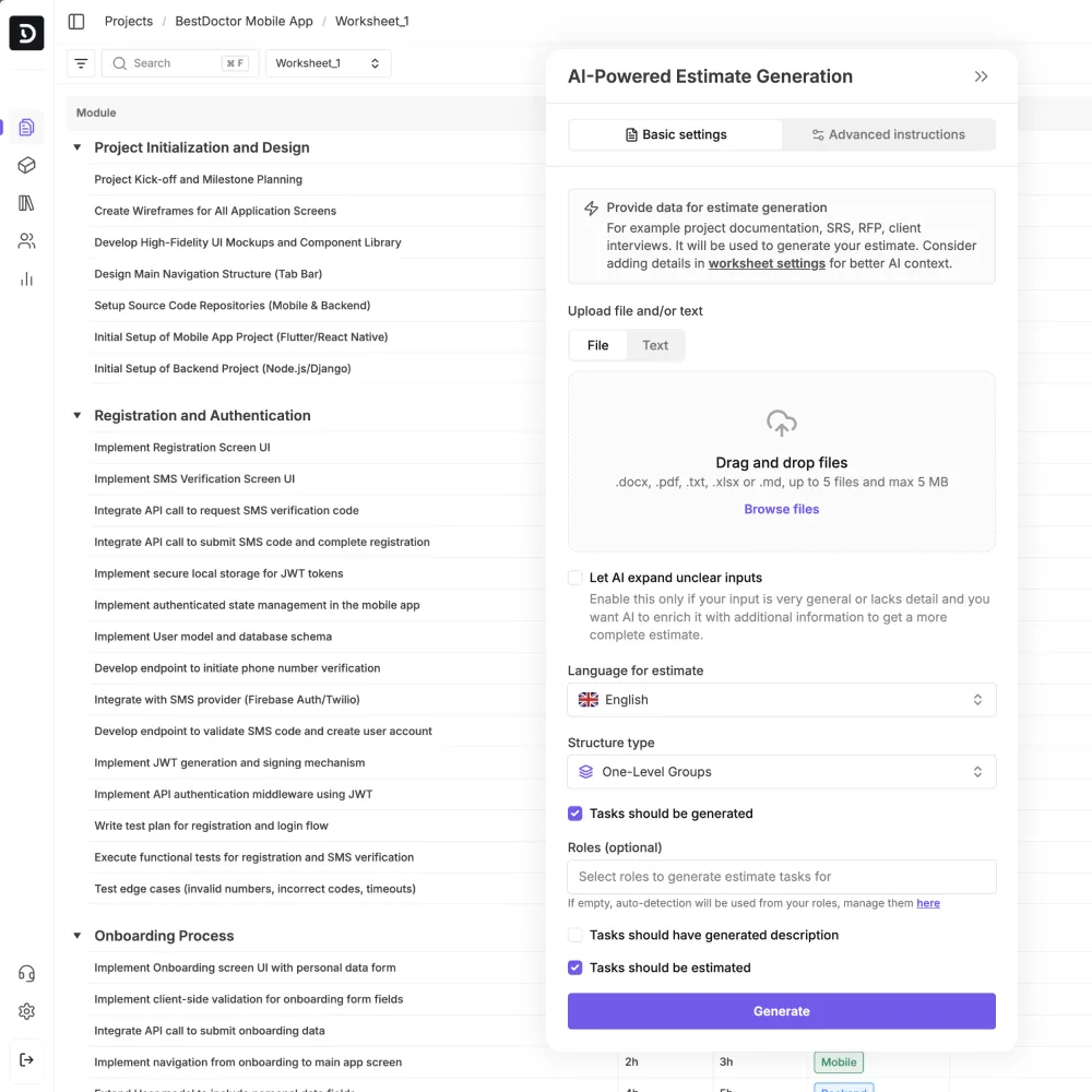 Instant estimates
 with AI