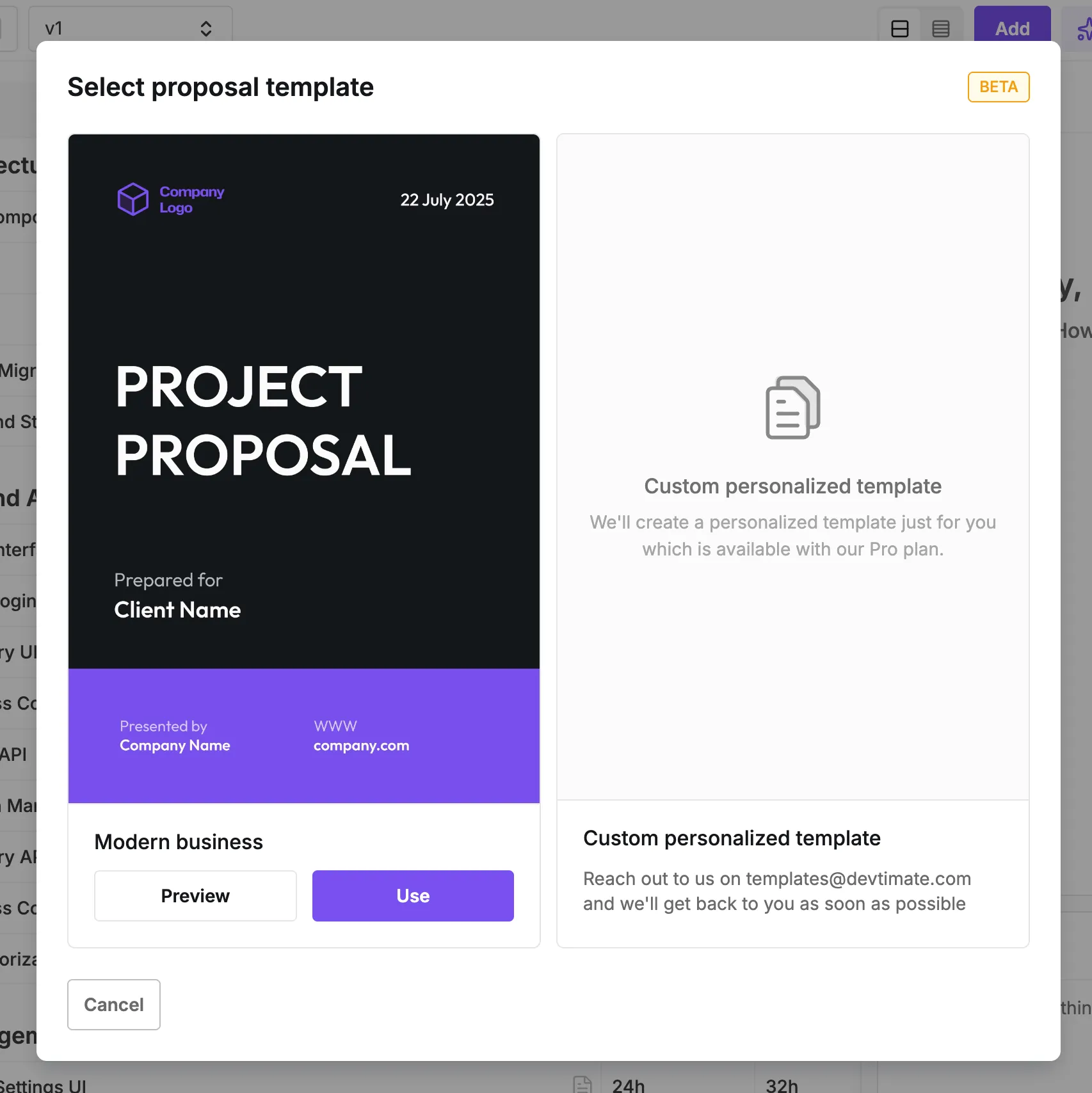 Select proposal template