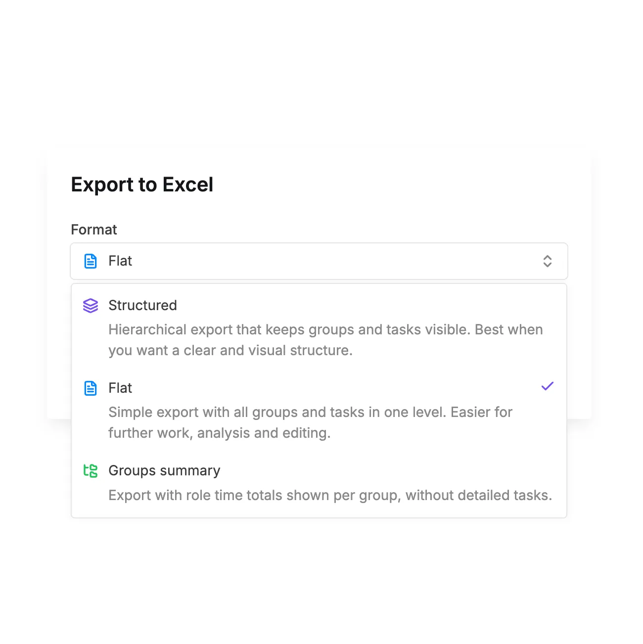 Versatile Excel export formats
